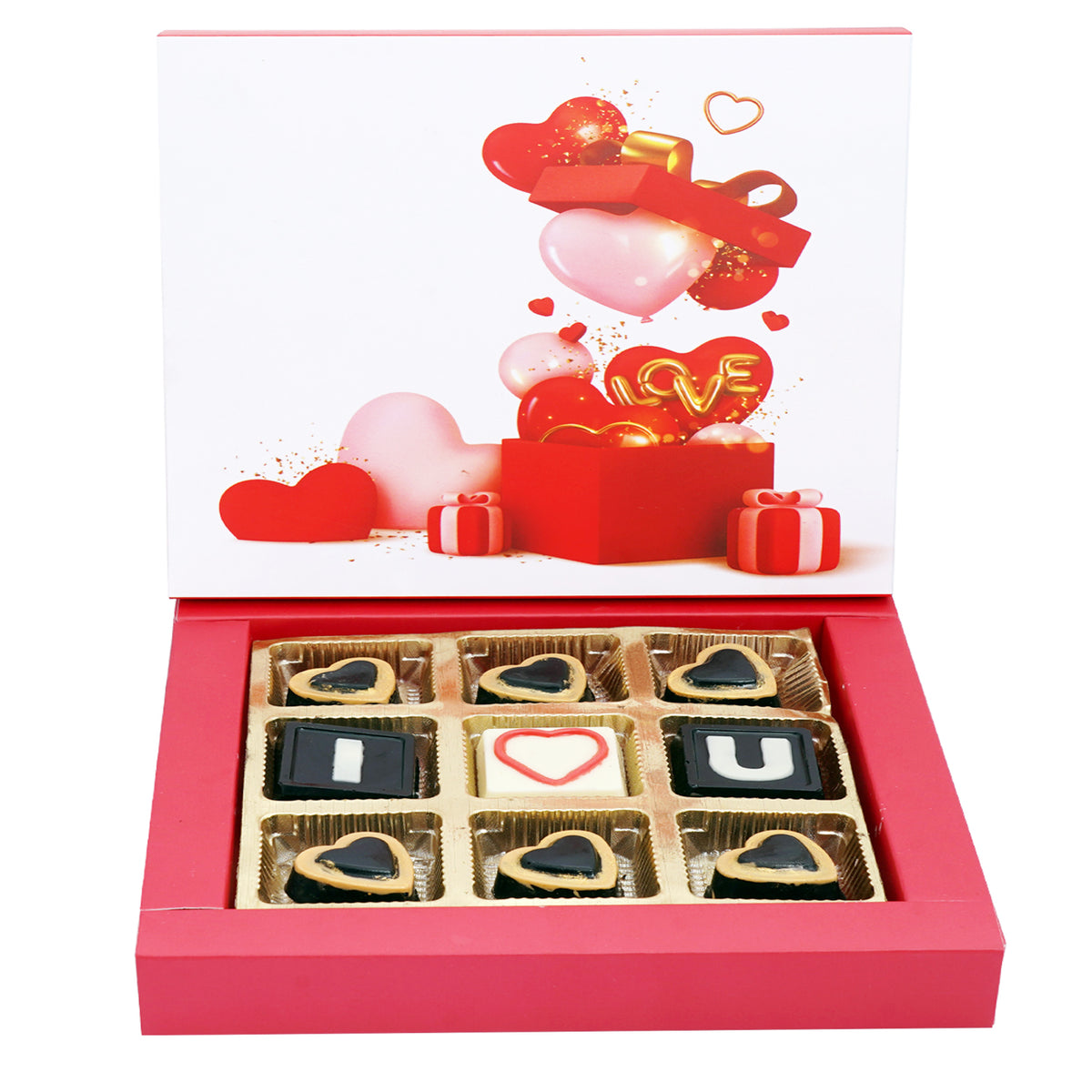 Valentines Box of Sheen Hearts ILU Chocolates (9 pcs)