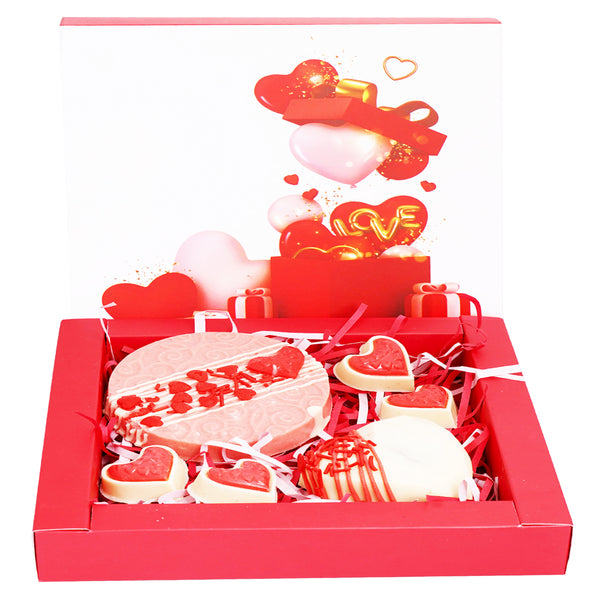 Valentines Box of 1 Drinking Chocolate Heart, 1 Disc and  Small Heart Chocolates